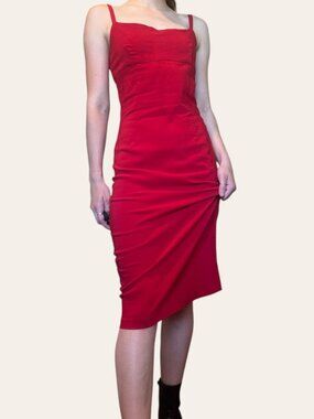 Lucent 90s vintage cherry red midi square neck camisole cocktail dress - Small